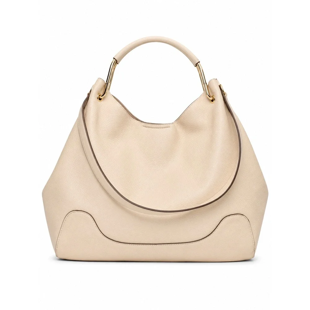 Sondra Roberts Squared Cream Pebbled Vegan Leather Hobo Bag Gold Hardware